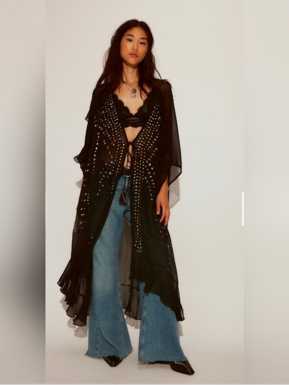 Free People So Billie Studded Duster - Black -  Sheer - Western